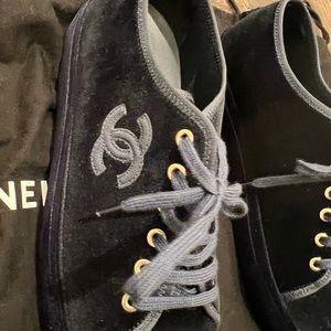 Chanel sneakers barely used blue velvet